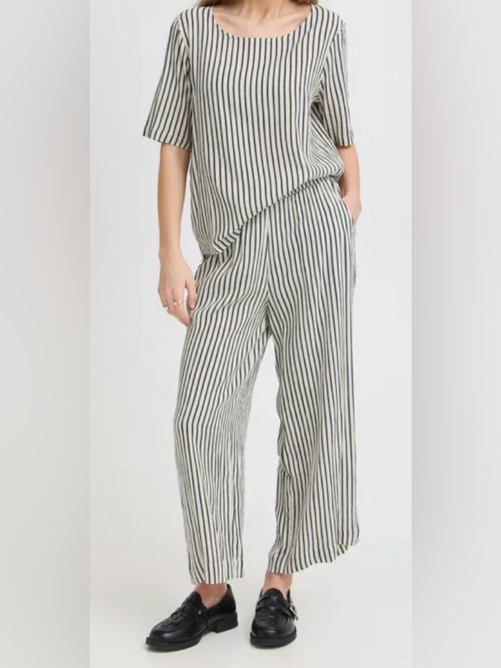 Ichi Marrakech Striped Wide-Leg Pants and Blouse Set - NWT - Size S